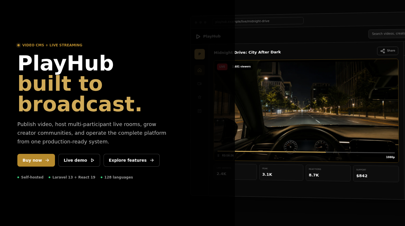 PlayHub self-hosted video CMS and live streaming platform presentation