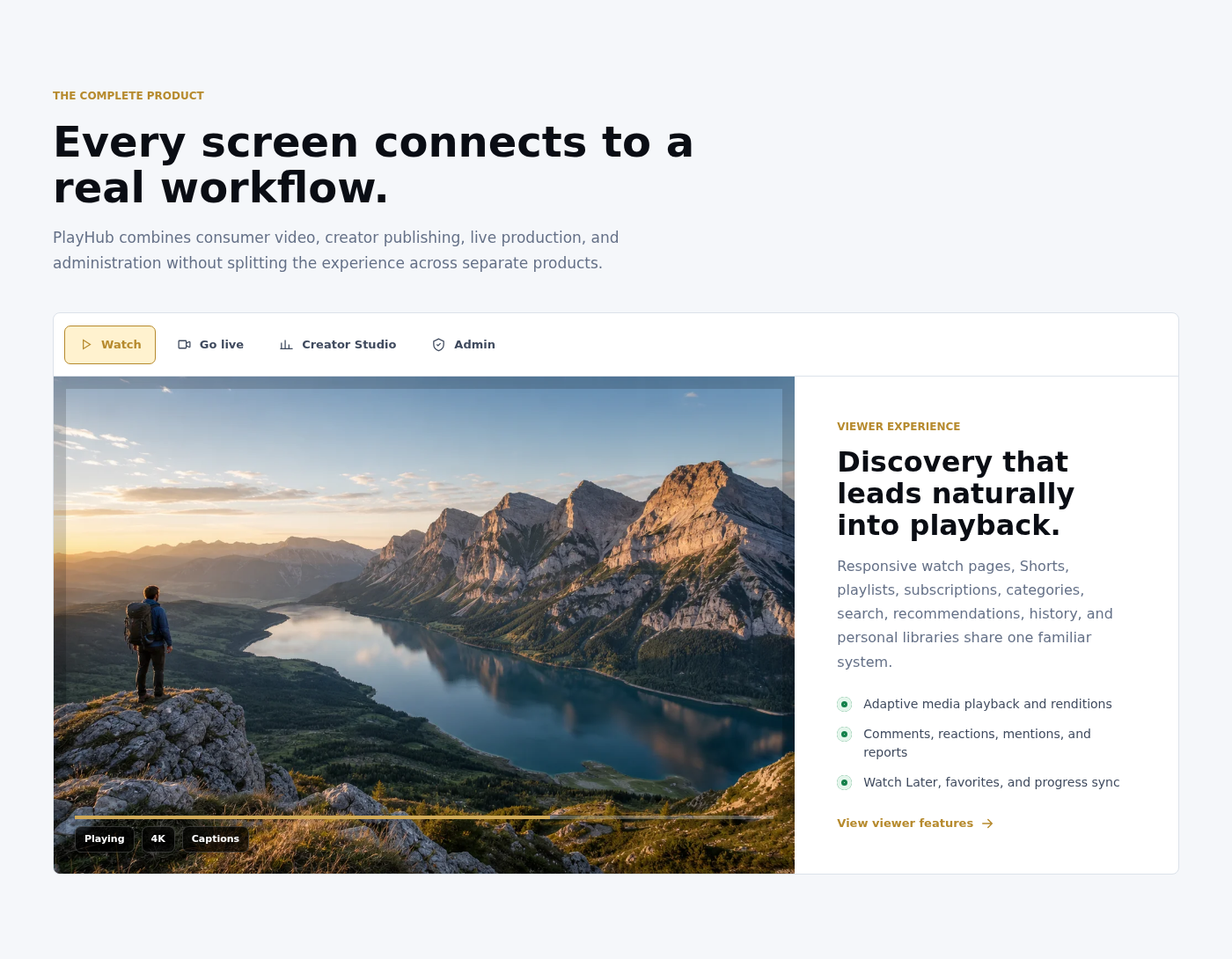 PlayHub connected video platform and viewer experience